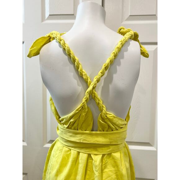 Mara Hoffman Swim Braided Tie Belted Highlighter Yellow Summer Dress Sz L - Picture 5 of 8